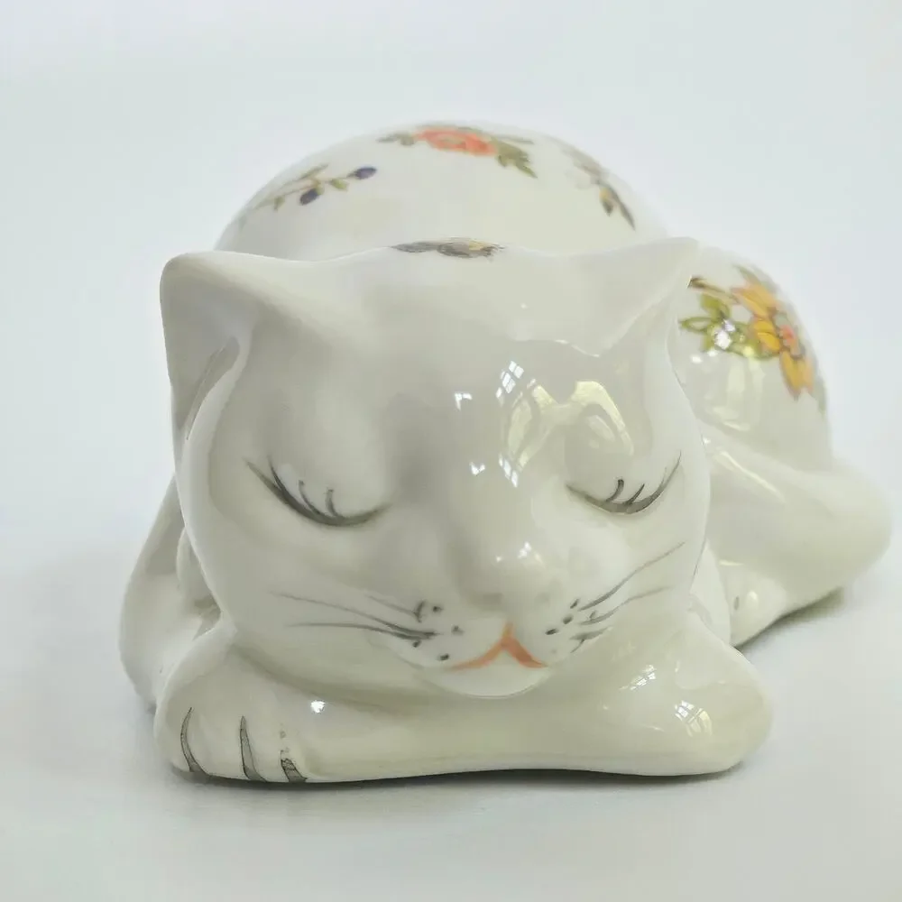 Vintage East Wind San Francisco Sleeping Cat Potpourri Floral Porcelain Figurine